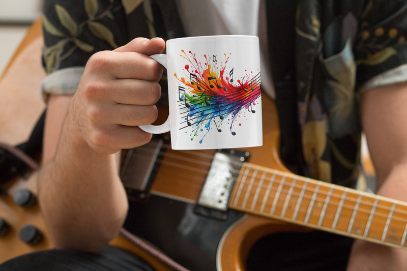 The Musical Notes Watercolor Mug – Colorful Gift for Music Lovers