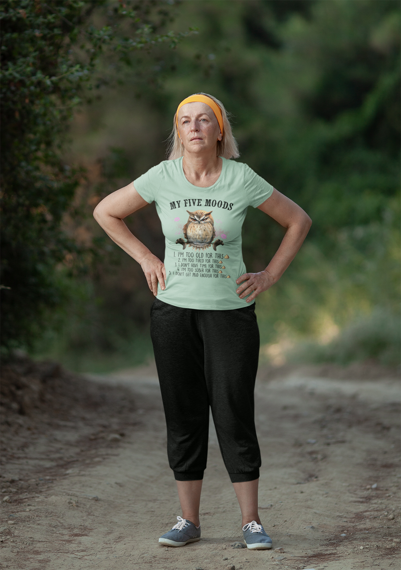 The My Five Moods T-Shirt – Funny & Sarcastic Owl Tee for Adults