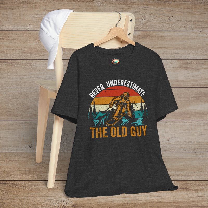 The Never Underestimate the Old Guy T-Shirt – Bold Adventure Tee Dark Grey Heather