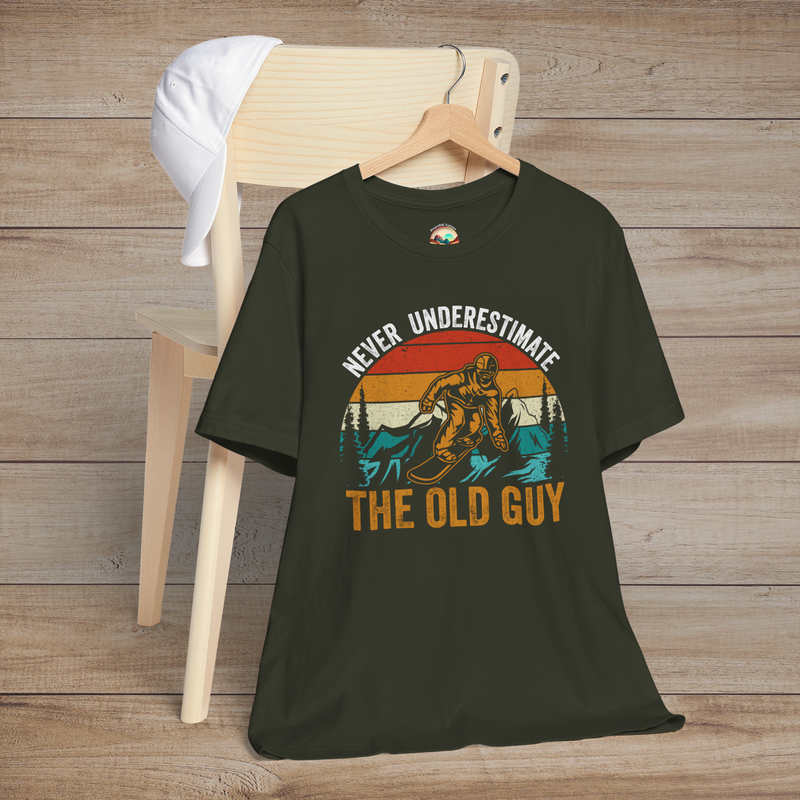 The Never Underestimate the Old Guy T-Shirt – Bold Adventure Tee Dark Olive