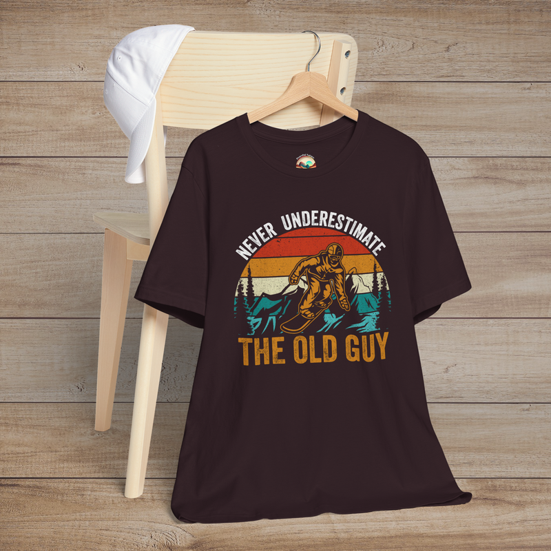 The Never Underestimate the Old Guy T-Shirt – Bold Adventure Tee Oxblood Black