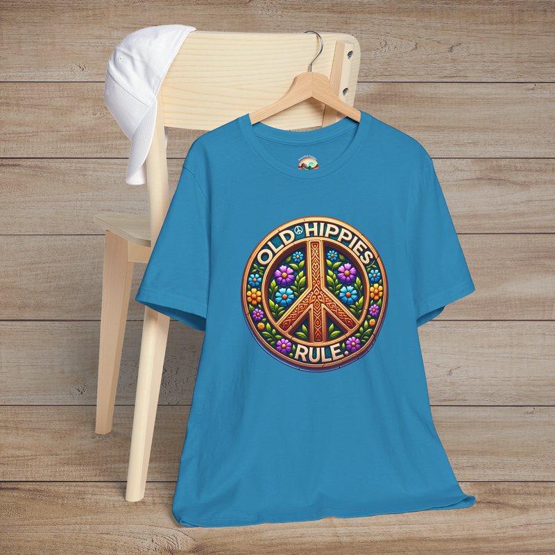 The Old Hippies Rule T-Shirt - Retro Peace & Love Design Aqua