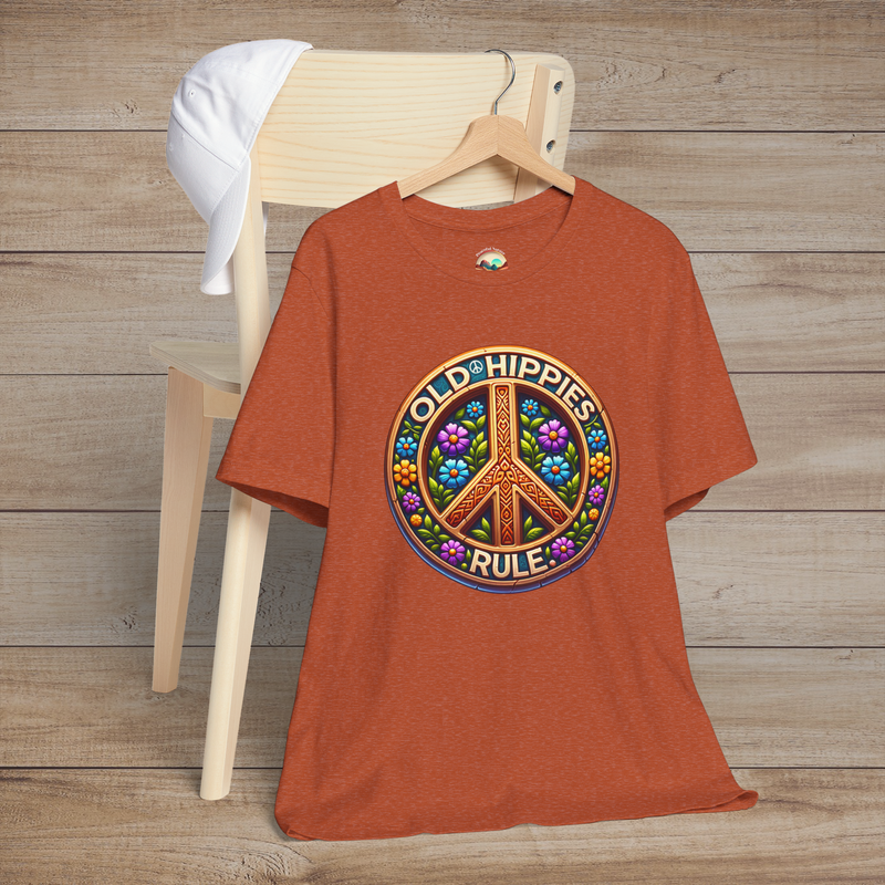 The Old Hippies Rule T-Shirt - Retro Peace & Love Design Heather Autumn