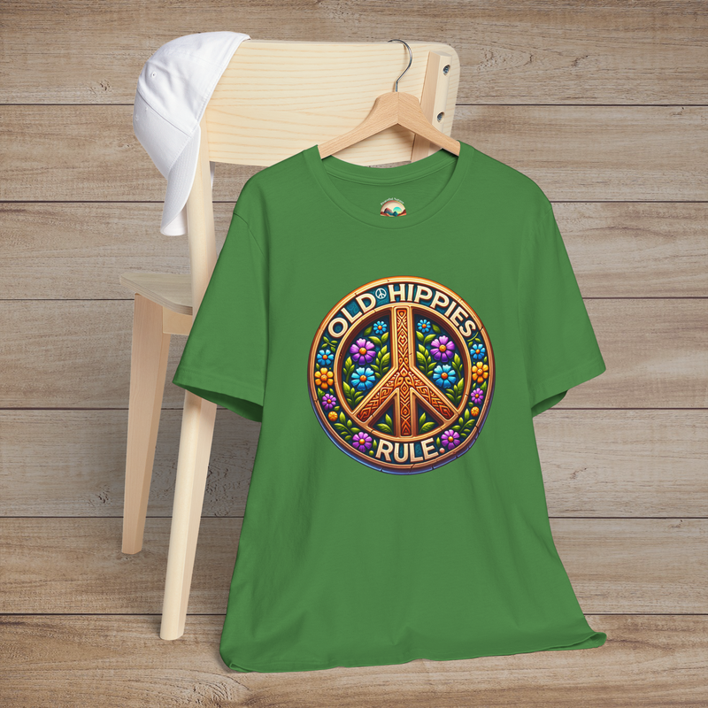 The Old Hippies Rule T-Shirt - Retro Peace & Love Design Leaf