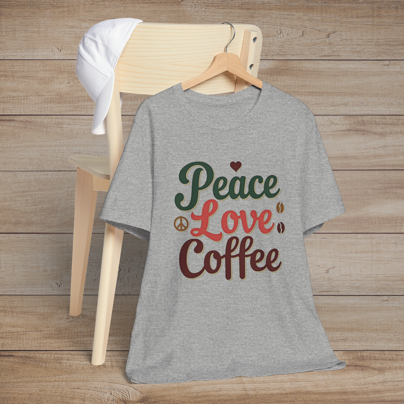 ☕ Peace. Love. Coffee. – Premium Retro Graphic Tee for Caffeine Enthusiasts Athletic Heather