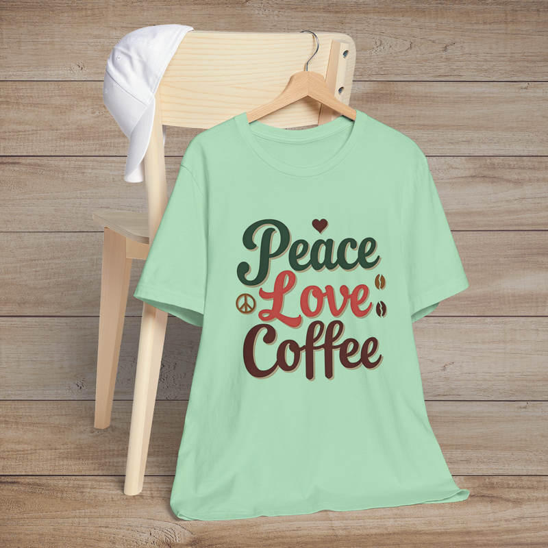☕ Peace. Love. Coffee. – Premium Retro Graphic Tee for Caffeine Enthusiasts Mint