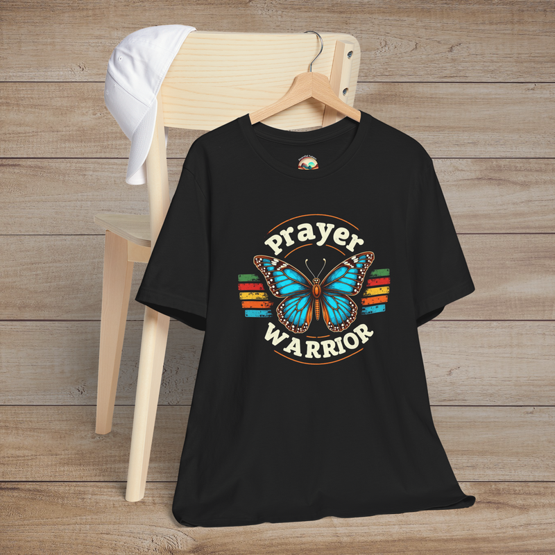 The Prayer Warrior Butterfly T-Shirt - Retro Boho Faith Premium Tee Black