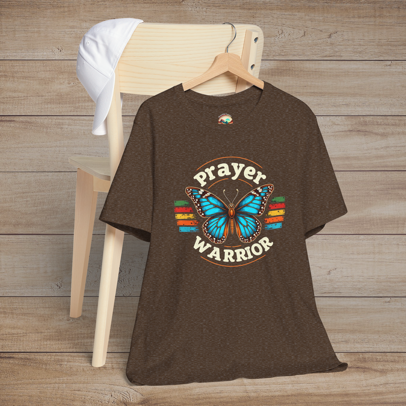 The Prayer Warrior Butterfly T-Shirt - Retro Boho Faith Premium Tee Heather Brown