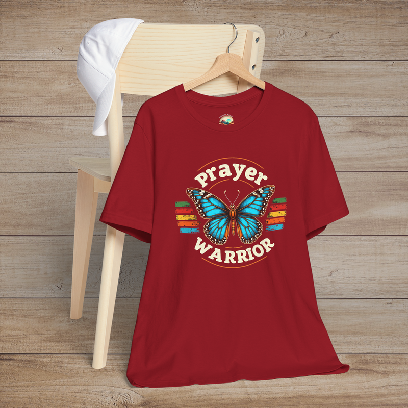 The Prayer Warrior Butterfly T-Shirt - Retro Boho Faith Premium Tee Canvas Red