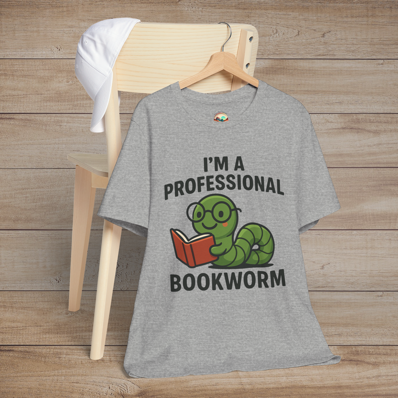 🐛 “I’m a Professional Bookworm” – Fun Graphic Tee for Reading Enthusiasts Athletic Heather