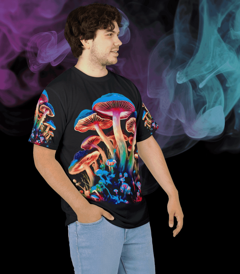 The Psychedelic Mushrooms All-Over-Print T-Shirt - A Wearable Masterpiece