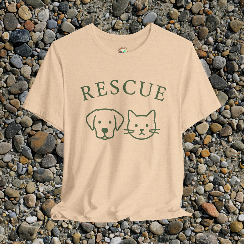 🐾 The Rescue T-Shirt – Dog & Cat Lover Tee Supporting Animal Shelters Heather Sand Dune