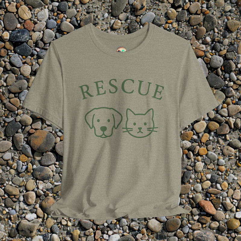 🐾 The Rescue T-Shirt – Dog & Cat Lover Tee Supporting Animal Shelters Heather Stone