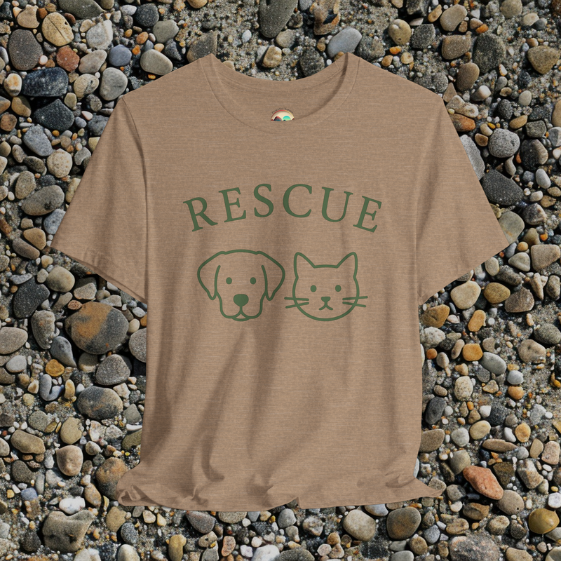 🐾 The Rescue T-Shirt – Dog & Cat Lover Tee Supporting Animal Shelters Heather Tan
