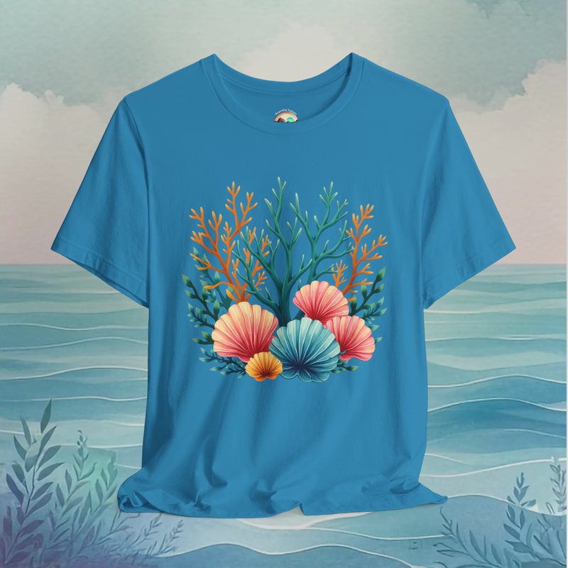 🌊 Seashell Coral Garden – Premium Ocean-Inspired Graphic Tee Aqua