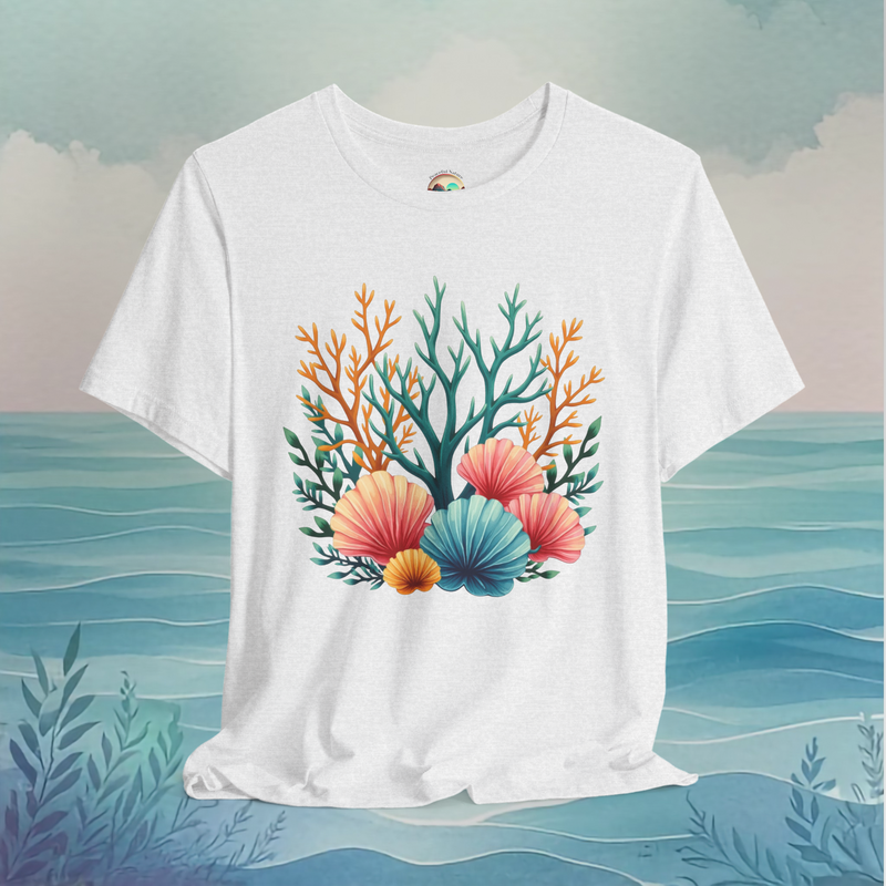 🌊 Seashell Coral Garden – Premium Ocean-Inspired Graphic Tee Ash