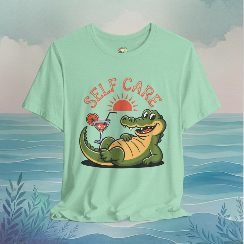Self Care – Premium Relaxed Alligator Graphic Tee Heather Mint