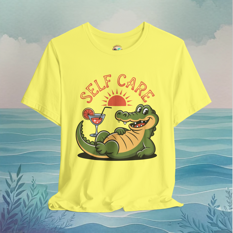 Self Care – Premium Relaxed Alligator Graphic Tee Yellow