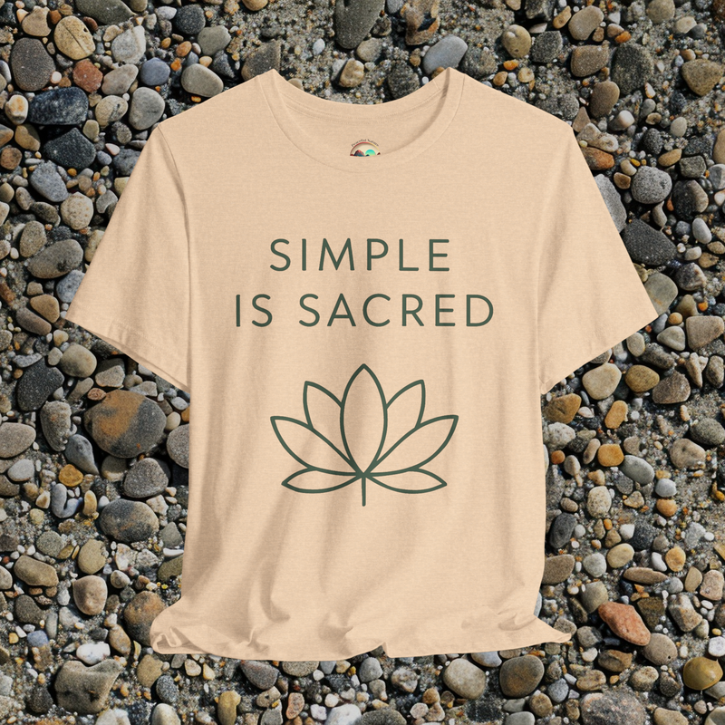 Simple Is Sacred Lotus Tee – Minimalist Earthy T-Shirt for Mindful Living Heather Sand Dune