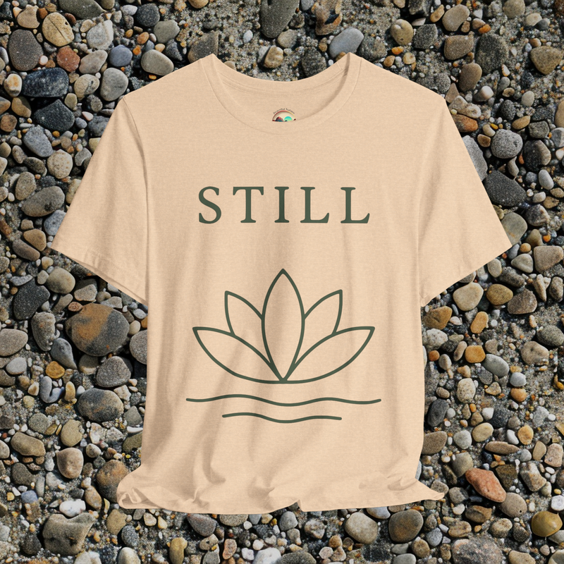 🧘 STILL T-Shirt – Minimalist Lotus Flower | Innerverse & Soulful Apparel Heather Sand Dune