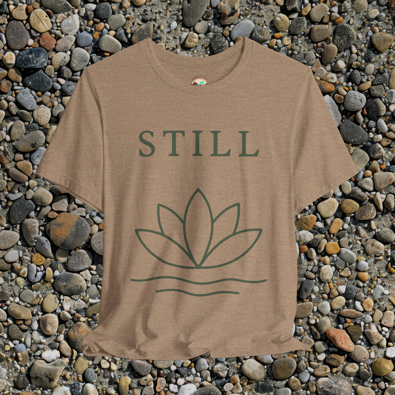 🧘 STILL T-Shirt – Minimalist Lotus Flower | Innerverse & Soulful Apparel Heather Tan