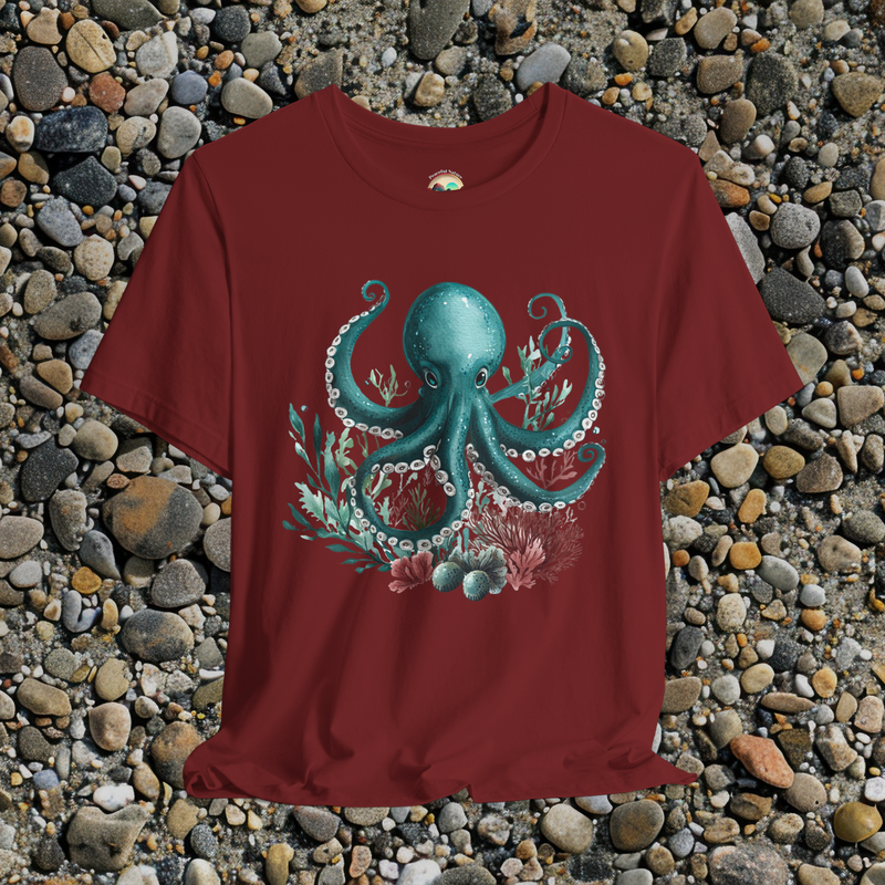 🦑 Teal Octopus Watercolor Tee – Marine Life-Inspired T-Shirt Cardinal
