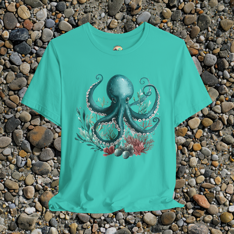 🦑 Teal Octopus Watercolor Tee – Marine Life-Inspired T-Shirt Teal