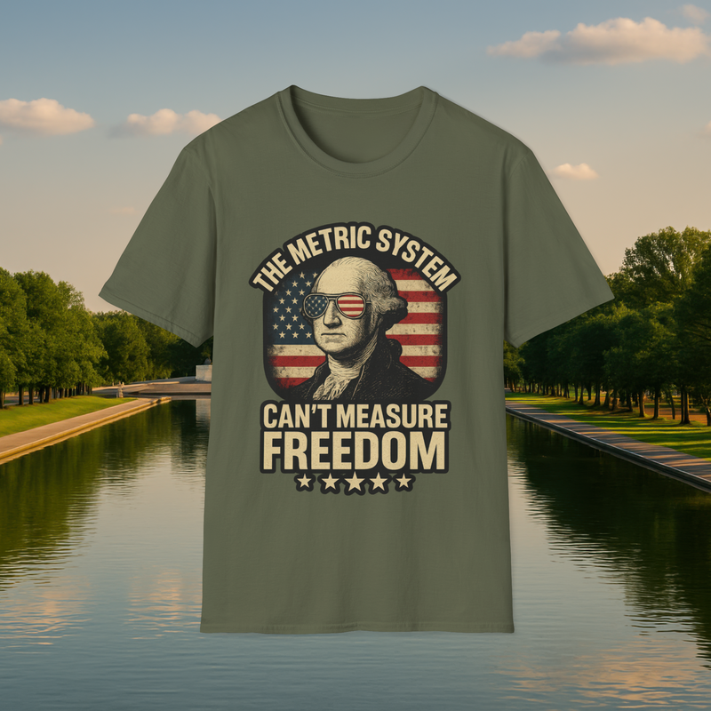 The Metric System Can’t Measure Freedom T-Shirt – Vintage Patriotic Humor Tee Military Green