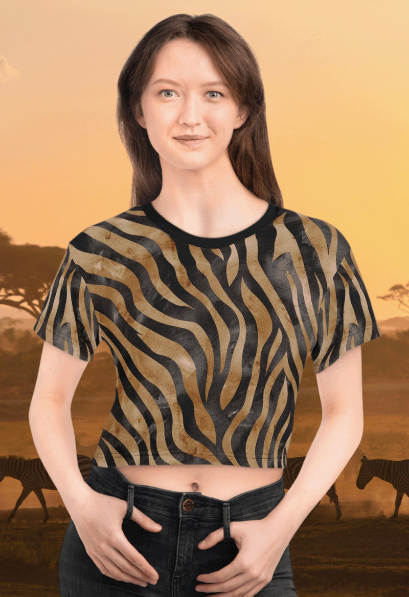 The Tiger Stripe Crop Top - Bold & Fierce Animal Print Tee Black stitching