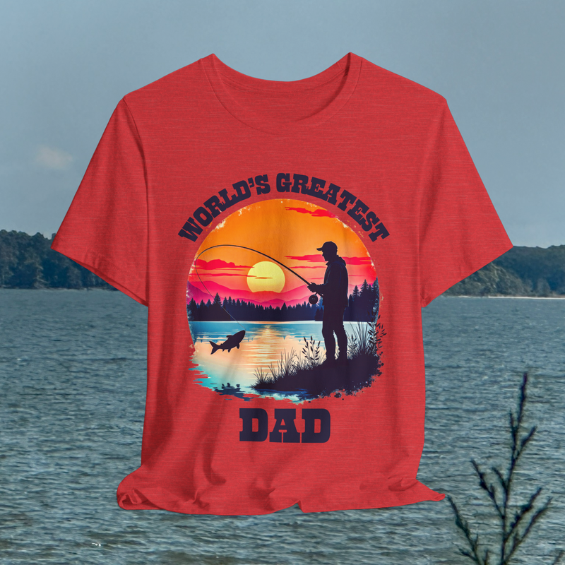 🎣 Reel in the Love – World’s Greatest Dad Fishing Tee Heather Red