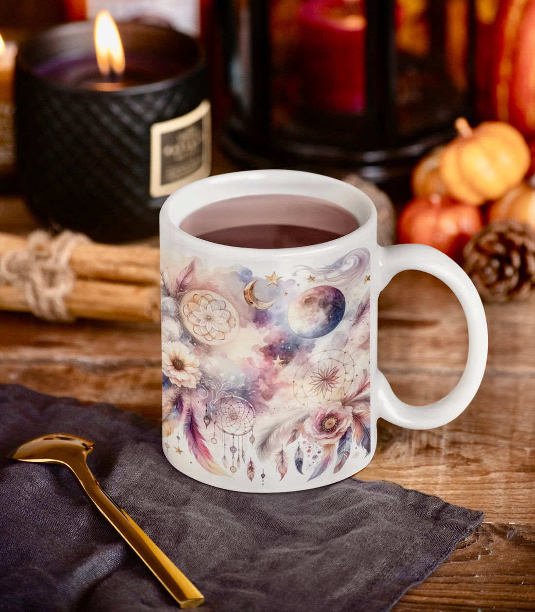 Introducing Our New Boho Mug: A Harmony of Pastels, Feathers, and Celestial Beauty