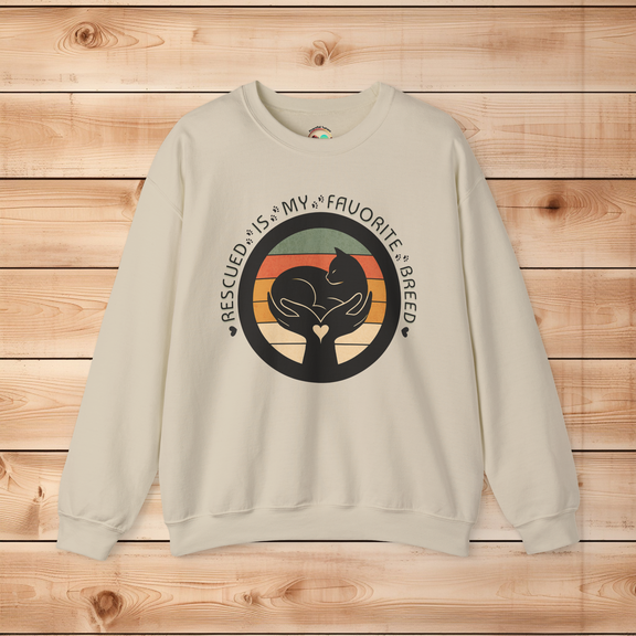 Gildan 18000 Rescued Is My Favorite Breed crewneck sweatshirt in Sand color