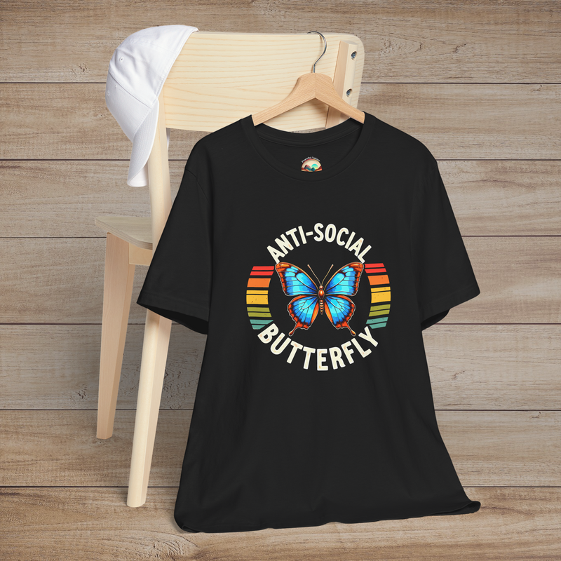 The Anti-Social Butterfly T-Shirt - Funny Introvert & Nature Tee Black