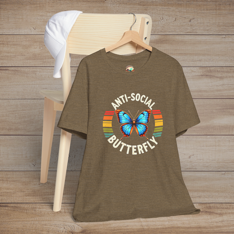 The Anti-Social Butterfly T-Shirt - Funny Introvert & Nature Tee Heather Olive
