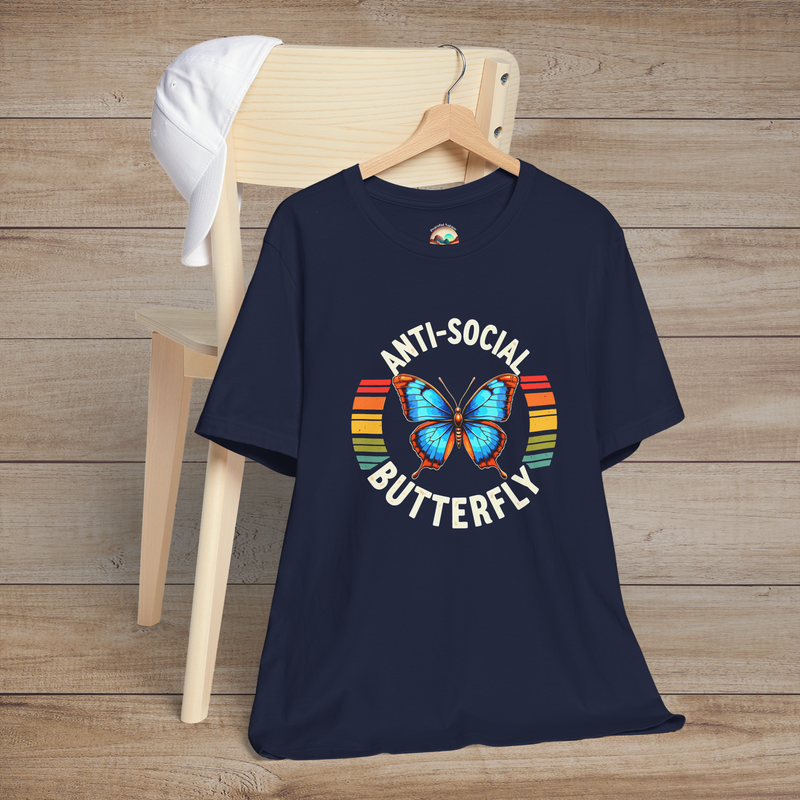 The Anti-Social Butterfly T-Shirt - Funny Introvert & Nature Tee Navy