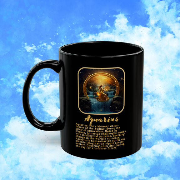 Aquarius Zodiac Astrology Mug 11 oz left view featuring creative Aquarius spirit and humanitarian energy