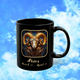 Aries Zodiac Astrology Mug 11 oz right view with golden ram symbol and fiery zodiac description
