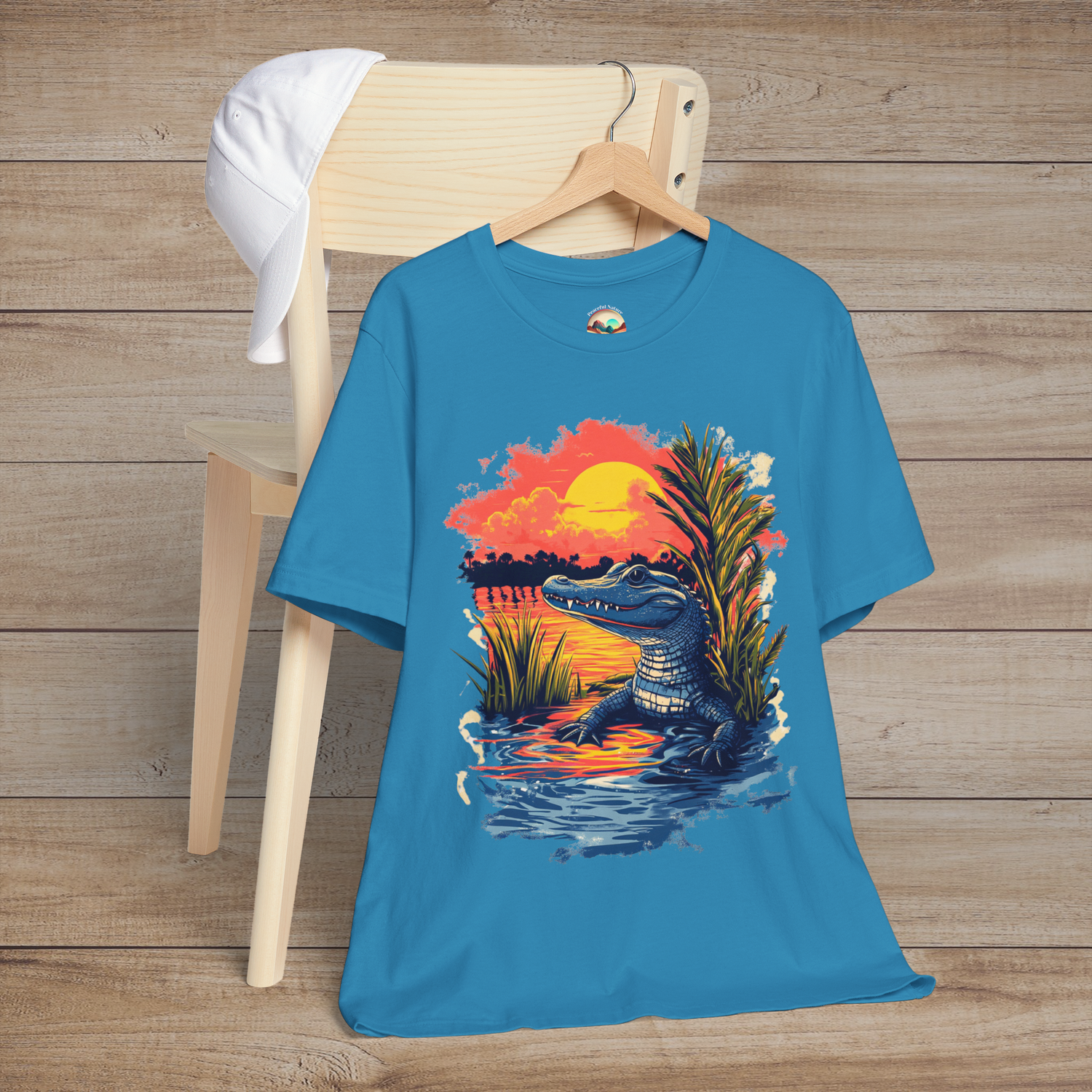 🐊 Sunset Swamp Vibes – Premium Baby Alligator Graphic Tee Aqua