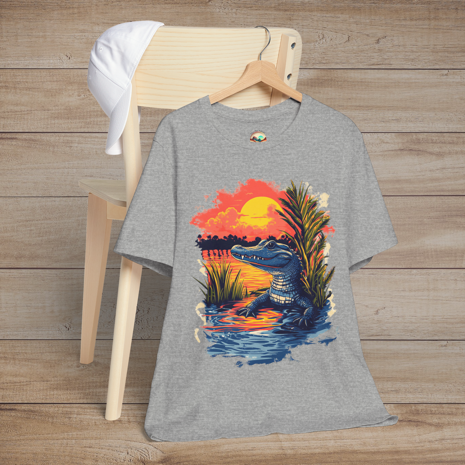 🐊 Sunset Swamp Vibes – Premium Baby Alligator Graphic Tee Athletic Heather