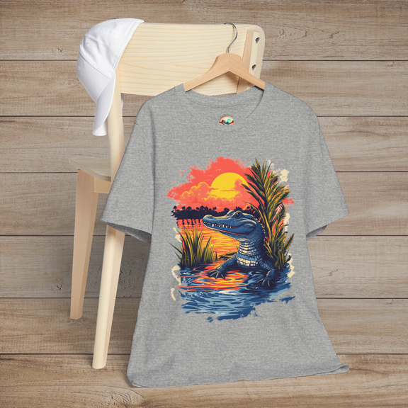 🐊 Sunset Swamp Vibes – Premium Baby Alligator Graphic Tee Athletic Heather