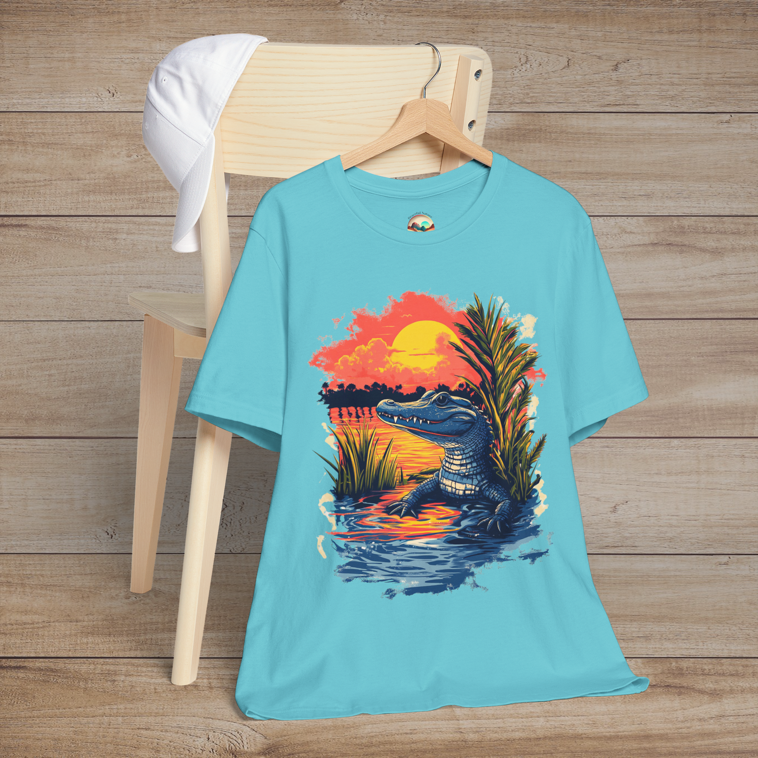 🐊 Sunset Swamp Vibes – Premium Baby Alligator Graphic Tee Turquoise