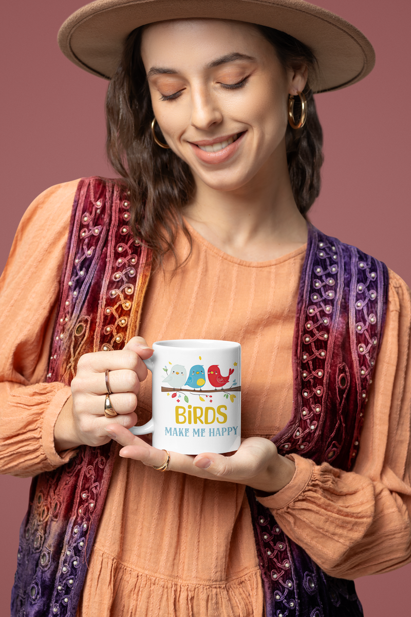Birds Make Me Happy Mug – Cute & Cheerful Gift for Bird Lovers