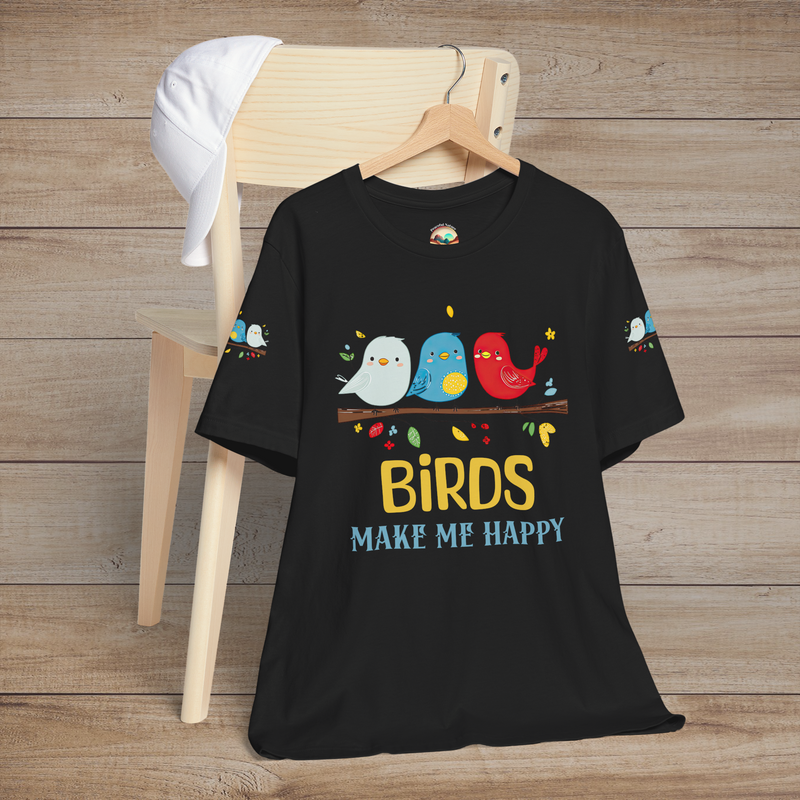 The Birds Make Me Happy T-Shirt – Cute & Cheerful Bird Lover Tee Black