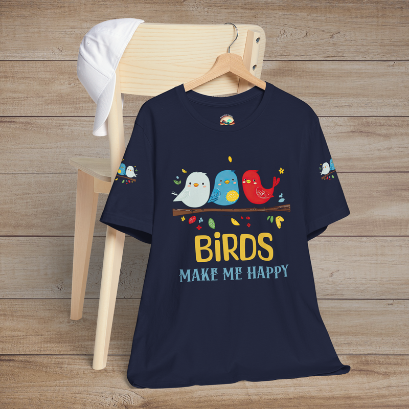The Birds Make Me Happy T-Shirt – Cute & Cheerful Bird Lover Tee Navy