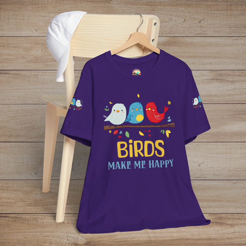 The Birds Make Me Happy T-Shirt – Cute & Cheerful Bird Lover Tee Team Purple