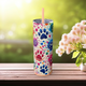 🎨 Color Splash Paw Print Skinny Tumbler – 20oz Pet Lover Edition 🐶🐱 Matte Blush 20oz
