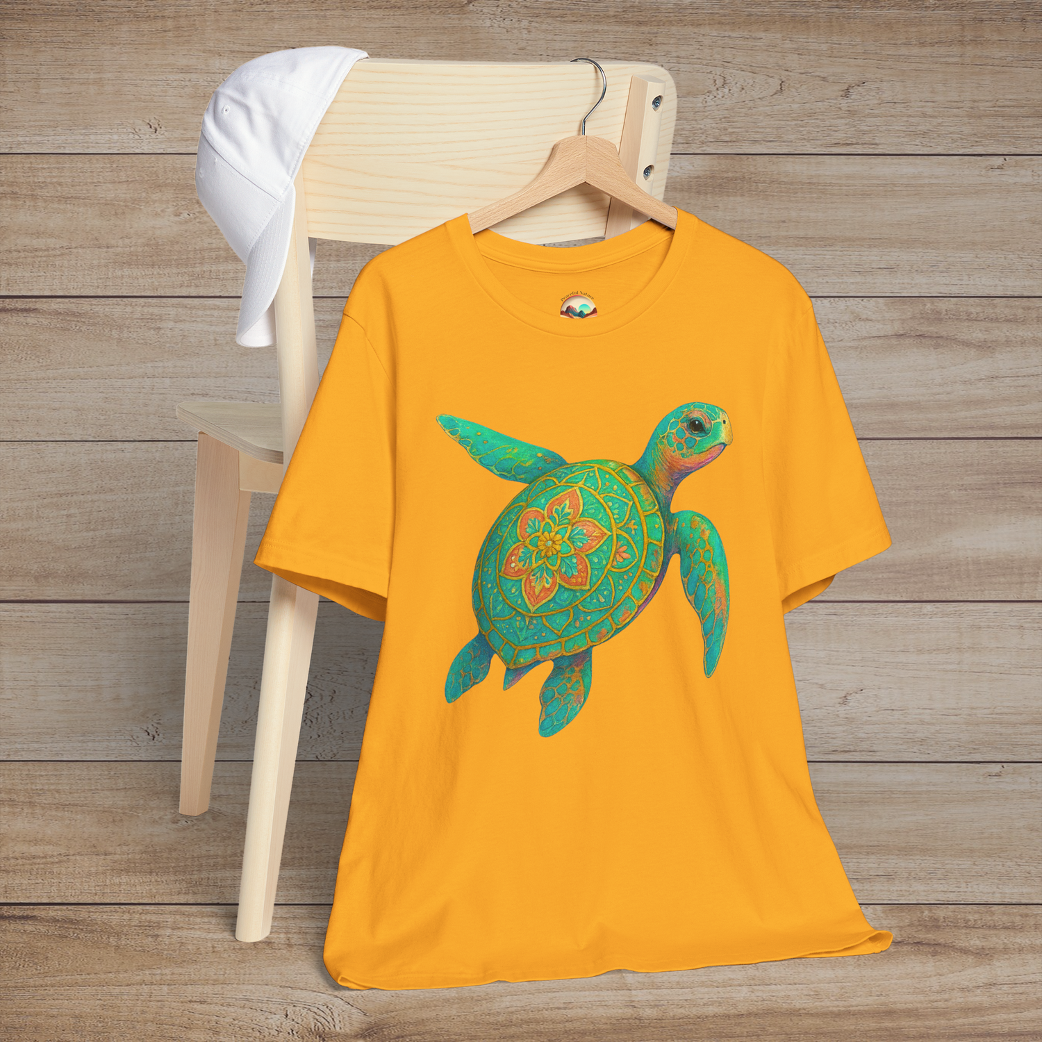 🐢 Boho Sea Turtle Graphic Tee – Coastal Mandala Turtle Shirt | Nature-Inspired Apparel Gold