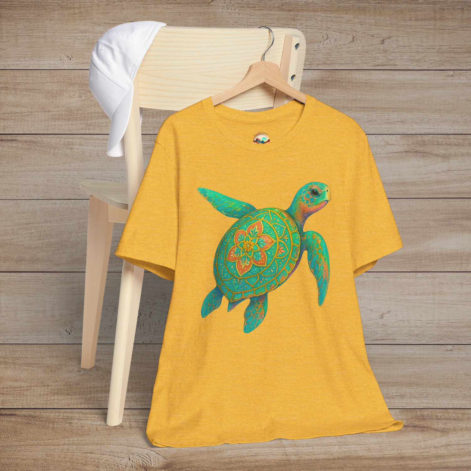 🐢 Boho Sea Turtle Graphic Tee – Coastal Mandala Turtle Shirt | Nature-Inspired Apparel Heather Yellow Gold