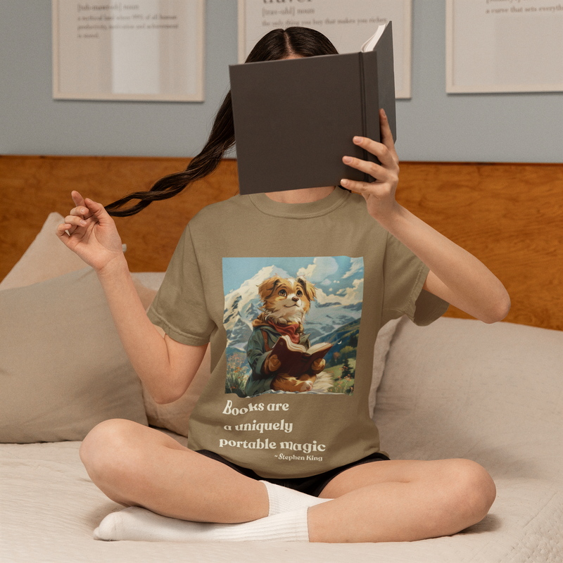 The "Books are a Uniquely Portable Magic" T-Shirt - Dog & Book Lover Tee