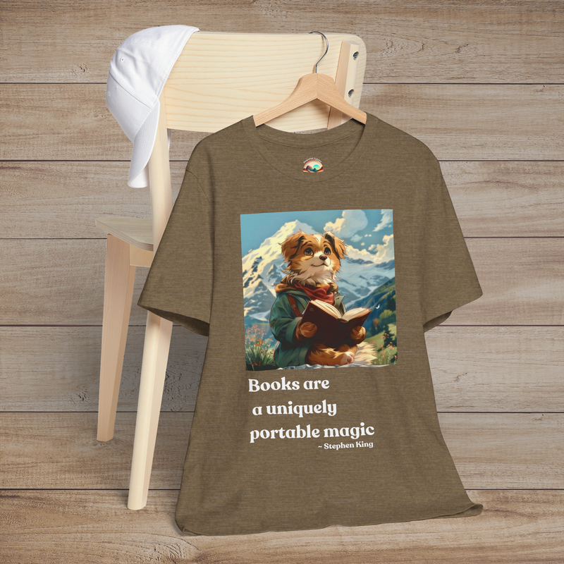 The "Books are a Uniquely Portable Magic" T-Shirt - Dog & Book Lover Tee Heather Olive